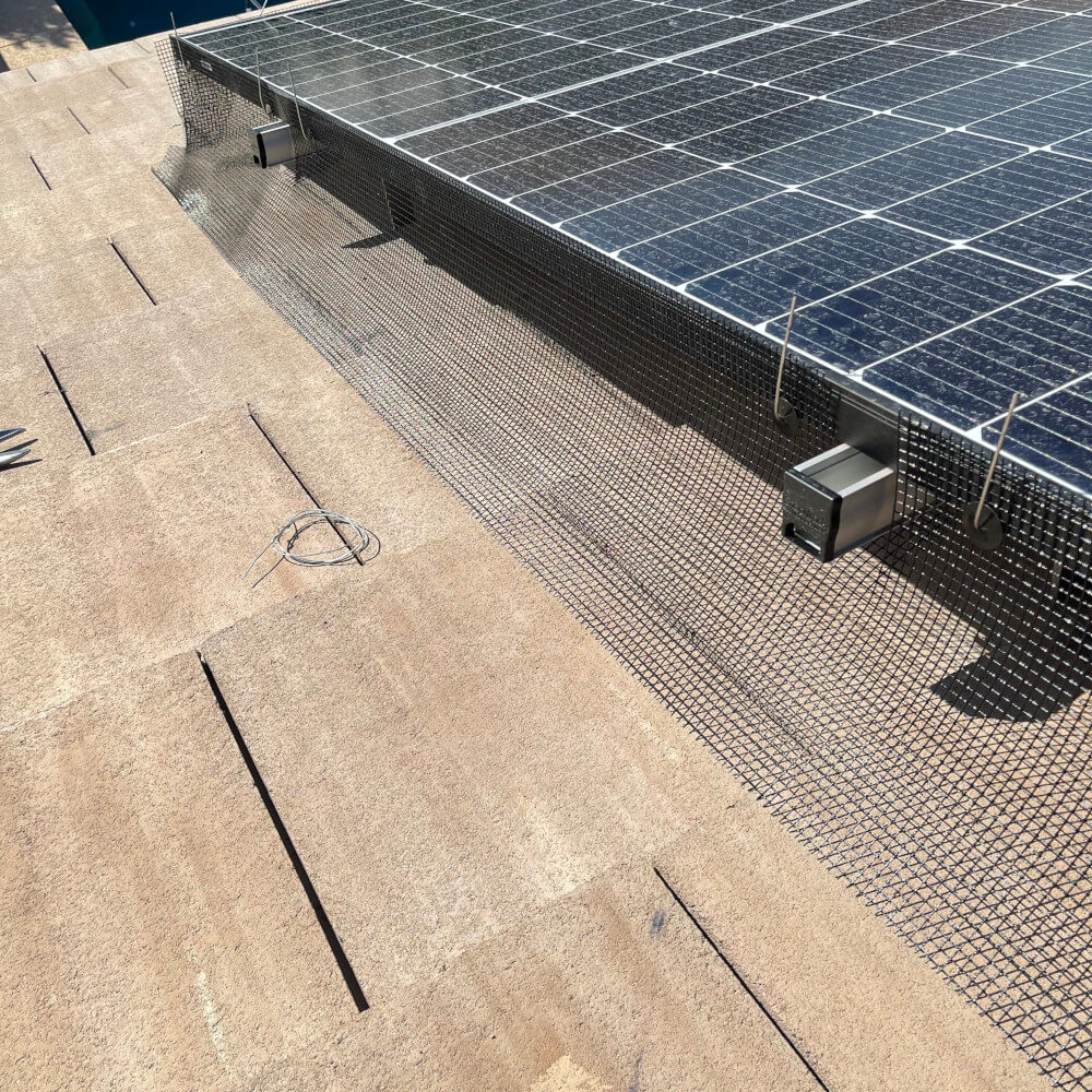 Solar Panel Pigeon Proofing Mesh Installed